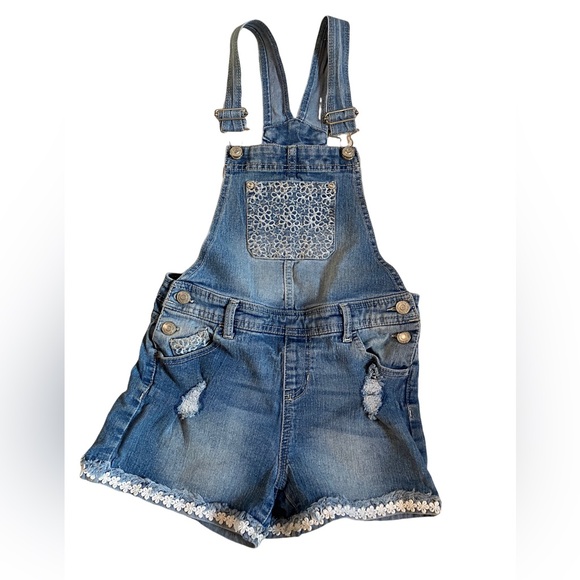 Jordache Girl Denim Overalls with Lace Trim - Picture 1 of 9